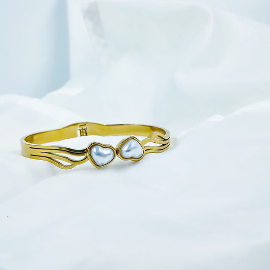 Gold Plated Dual Heart Kada – Anti Tarnish (Regular Size 2.6 & 2.8)