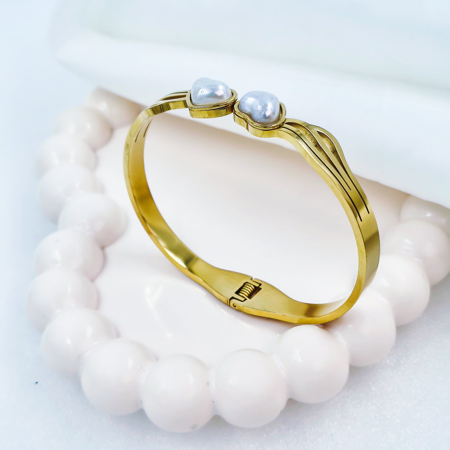 Gold Plated Dual Heart Kada – Anti Tarnish (Regular Size 2.6 & 2.8)