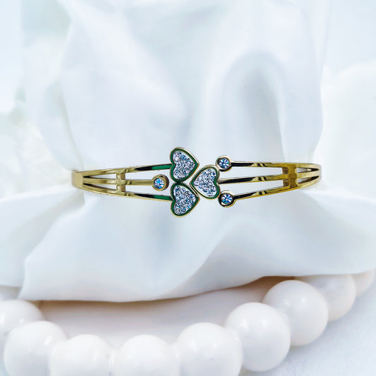 Gold Plated Triple Heart Kada – Anti Tarnish (Regular Size 2.6 & 2.8)