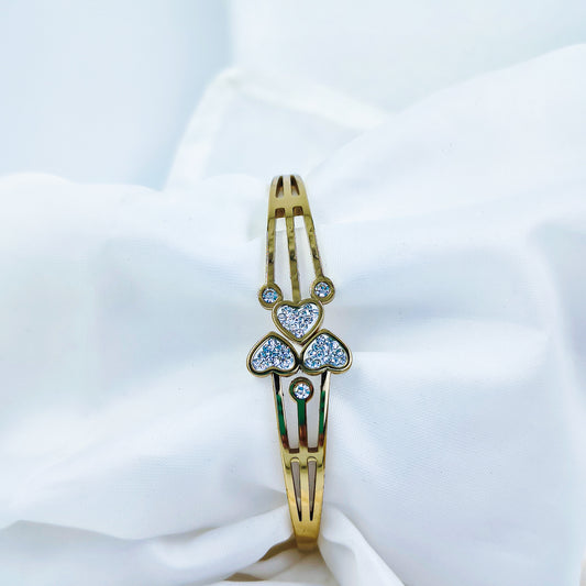 Gold Plated Triple Heart Kada – Anti Tarnish (Regular Size 2.6 & 2.8)
