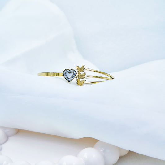 Gold Plated Heart & Butterfly Kada – Anti Tarnish (Regular Size 2.6 & 2.8)