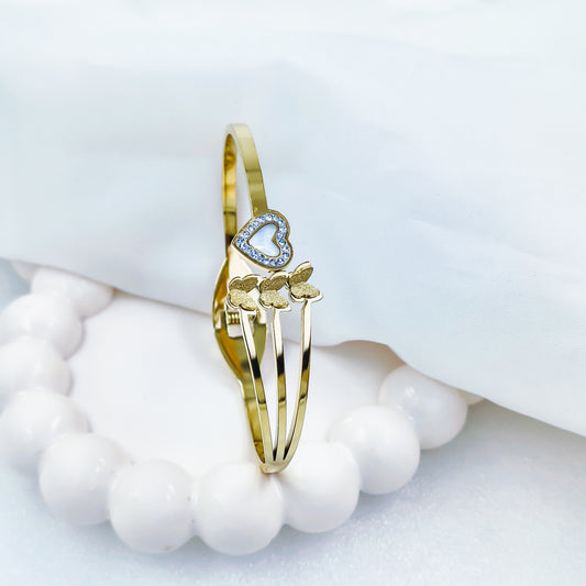 Gold Plated Heart & Butterfly Kada – Anti Tarnish (Regular Size 2.6 & 2.8)