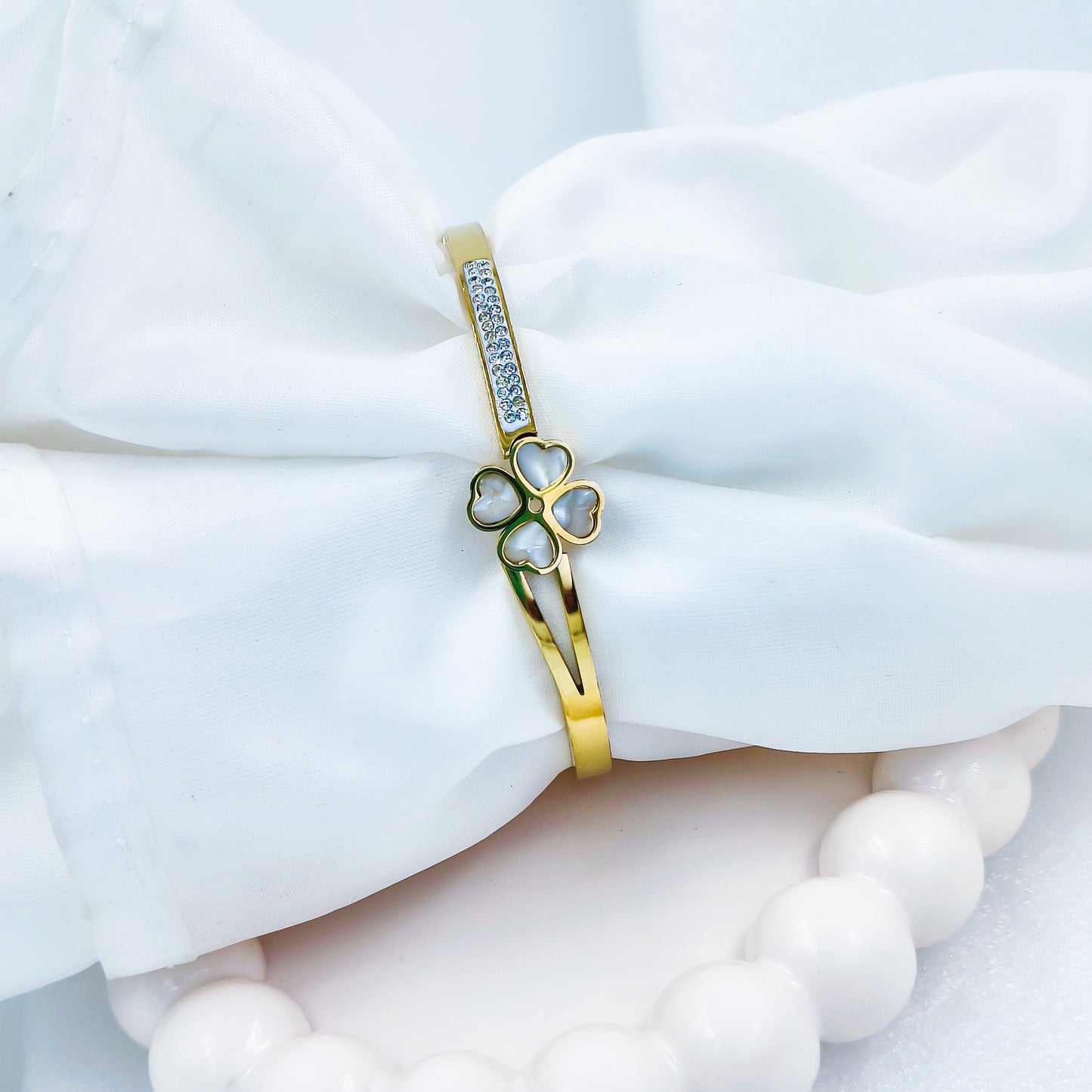 Gold Plated Heart Clover Kada – Anti Tarnish (Regular Size 2.6 & 2.8)