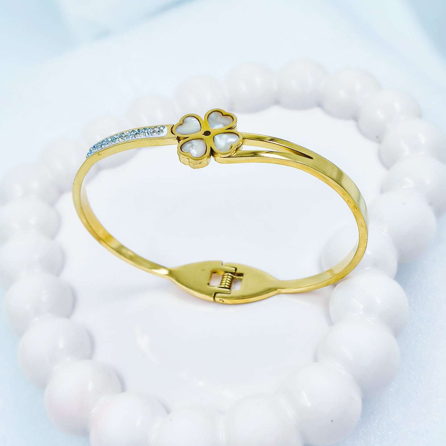 Gold Plated Heart Clover Kada – Anti Tarnish (Regular Size 2.6 & 2.8)