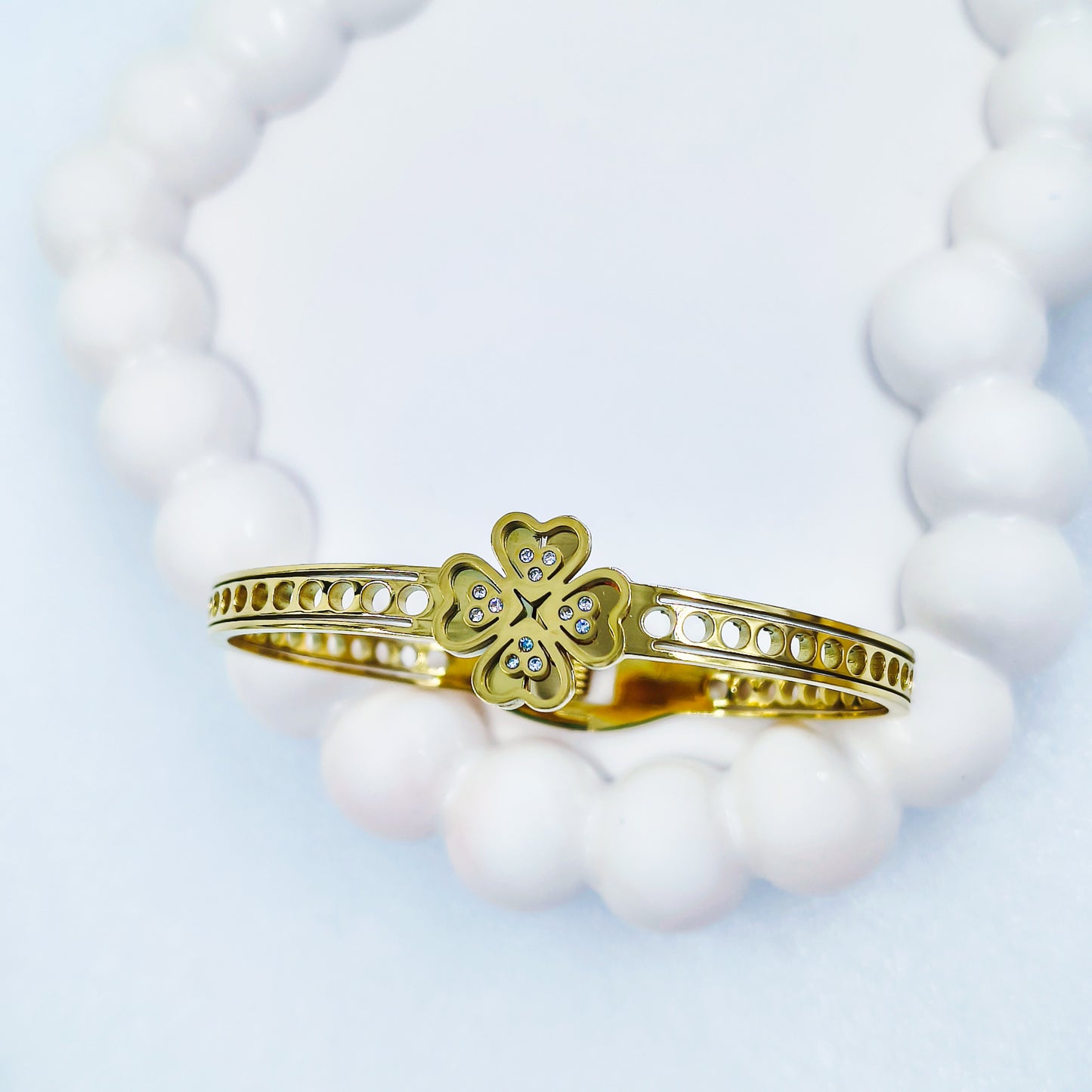 Gold Plated Four-Leaf Clover Kada – Anti Tarnish (Regular Size 2.6 & 2.8)