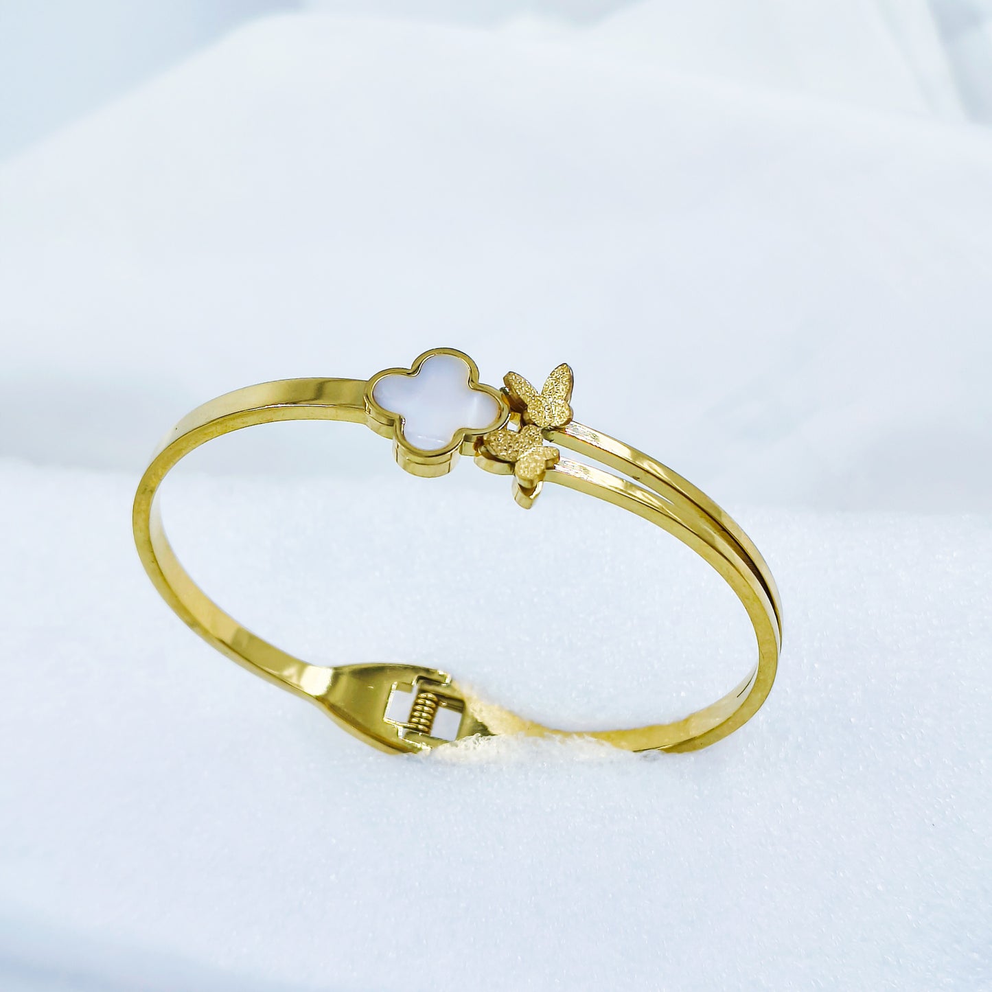 Gold Plated Clover Kada with Butterfly Design – Anti Tarnish (Regular Size 2.6 & 2.8)