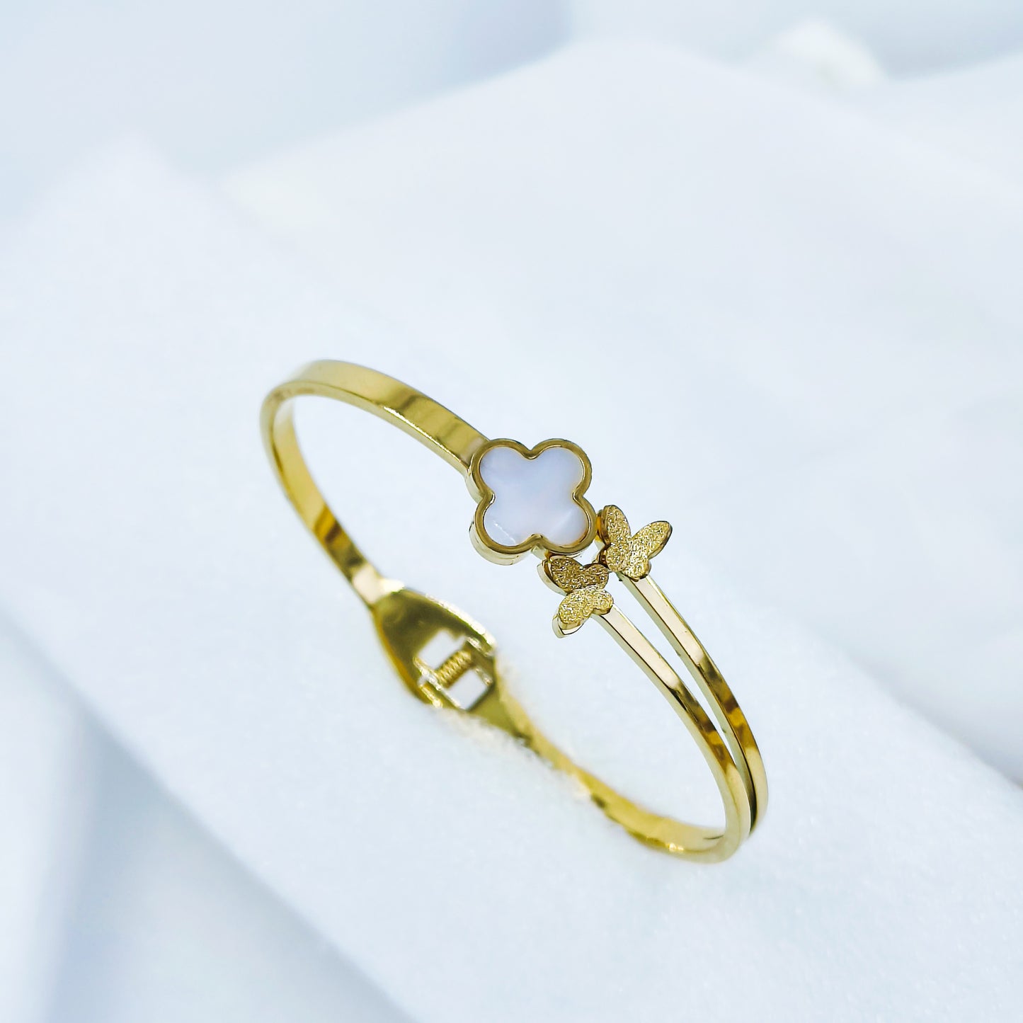 Gold Plated Clover Kada with Butterfly Design – Anti Tarnish (Regular Size 2.6 & 2.8)