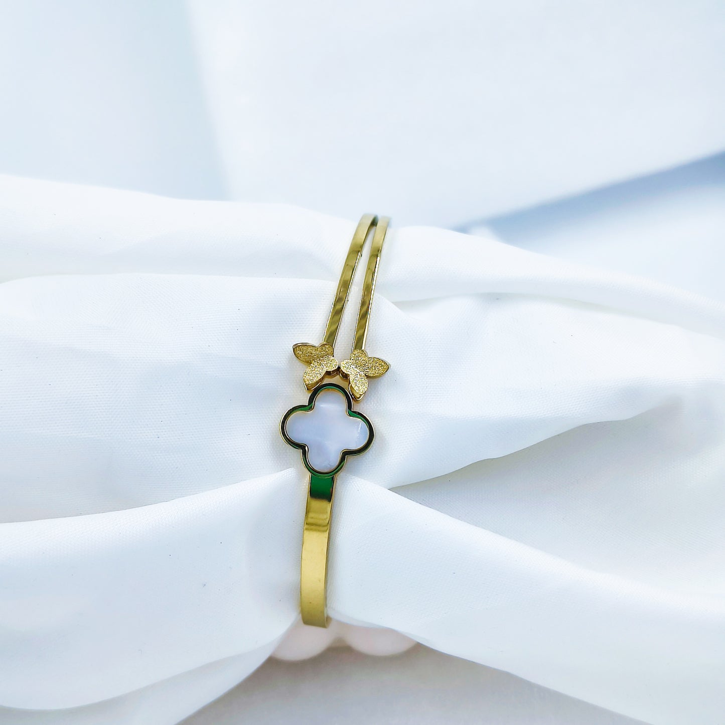 Gold Plated Clover Kada with Butterfly Design – Anti Tarnish (Regular Size 2.6 & 2.8)