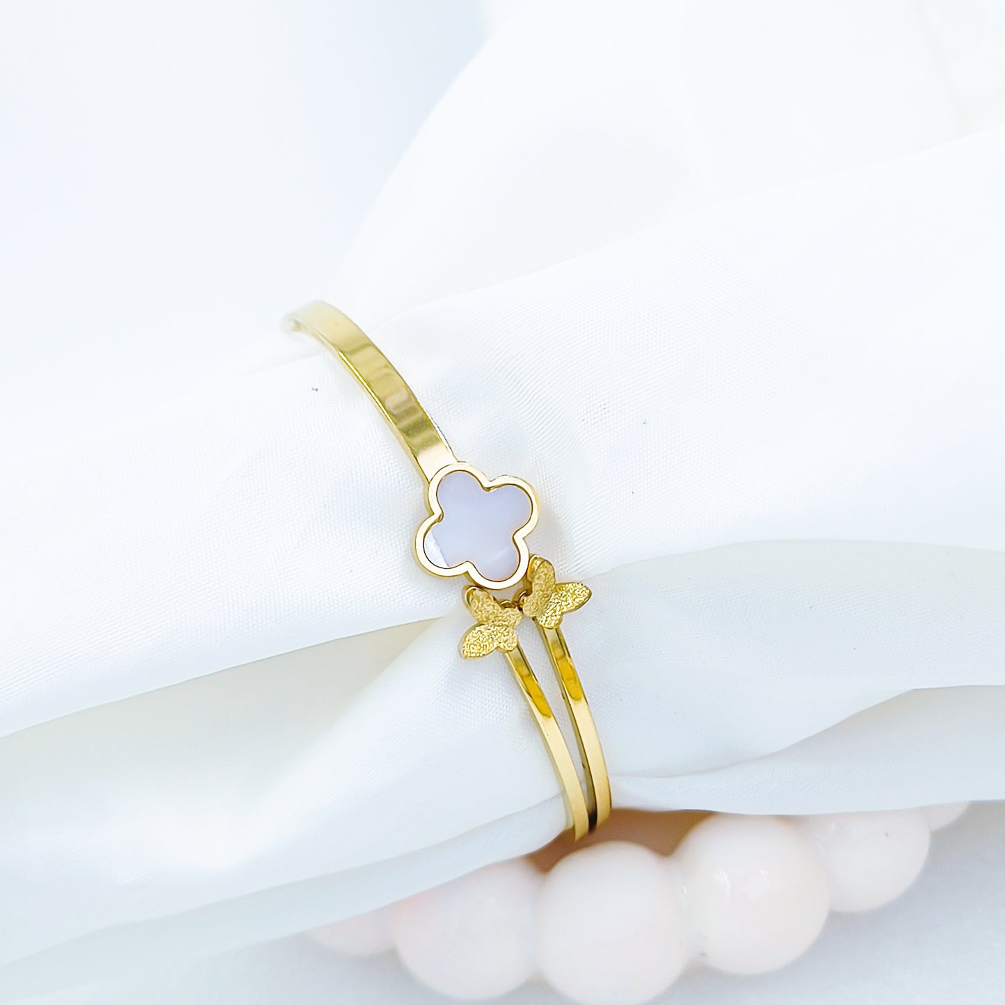 Gold Plated Clover Kada with Butterfly Design – Anti Tarnish (Regular Size 2.6 & 2.8)