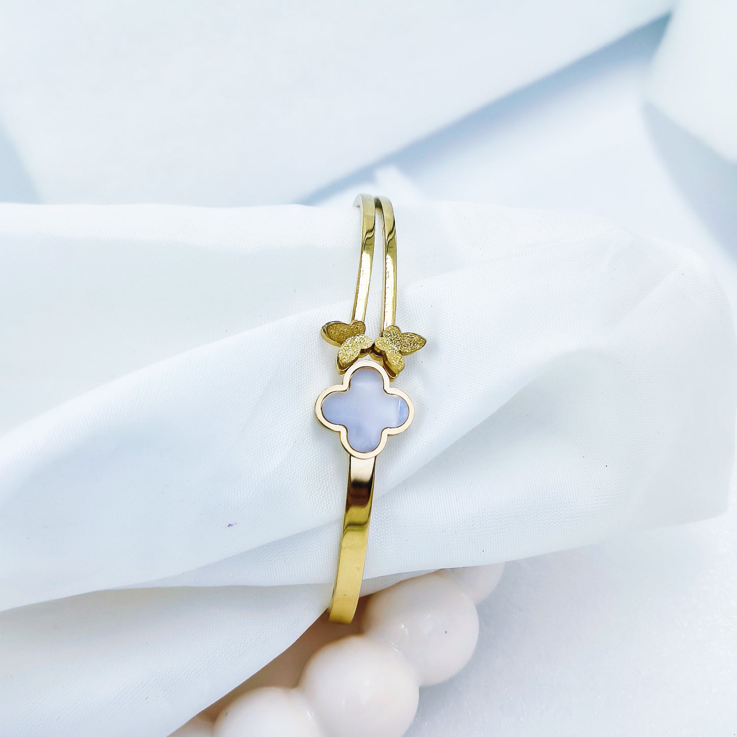 Gold Plated Clover Kada with Butterfly Design – Anti Tarnish (Regular Size 2.6 & 2.8)