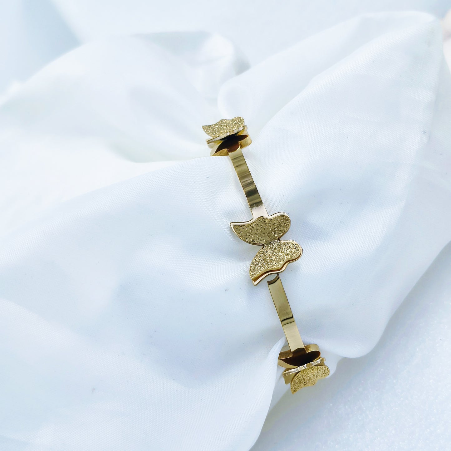 Triple Butterfly Gold Plated Anti-Tarnish Bracelet (Regular Size & 2.8)