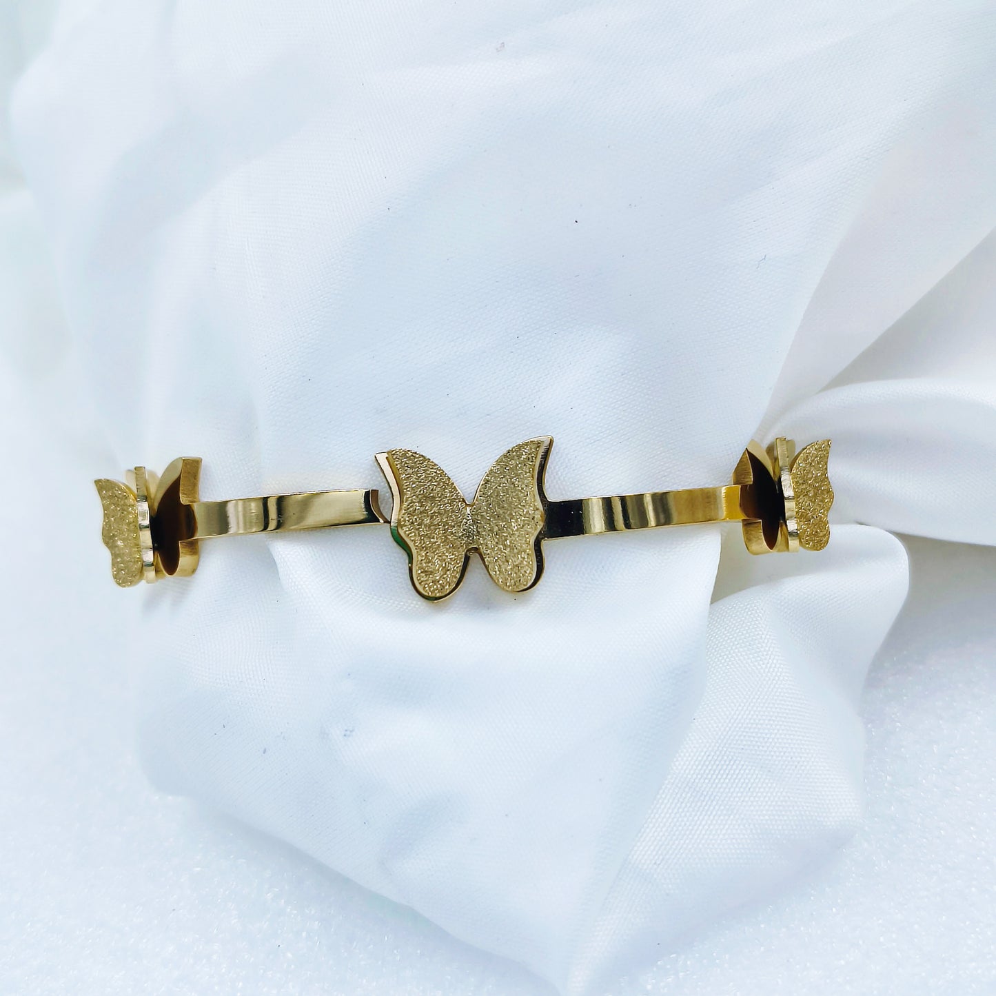 Triple Butterfly Gold Plated Anti-Tarnish Bracelet (Regular Size & 2.8)