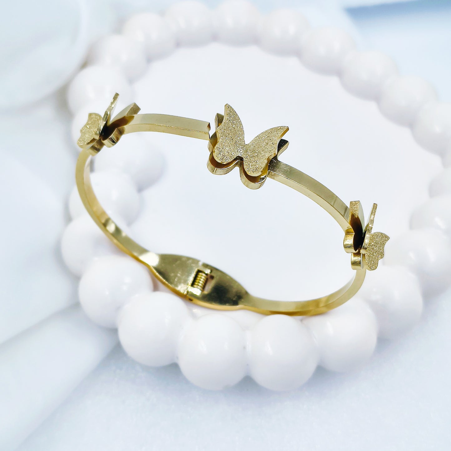 Triple Butterfly Gold Plated Anti-Tarnish Bracelet (Regular Size & 2.8)