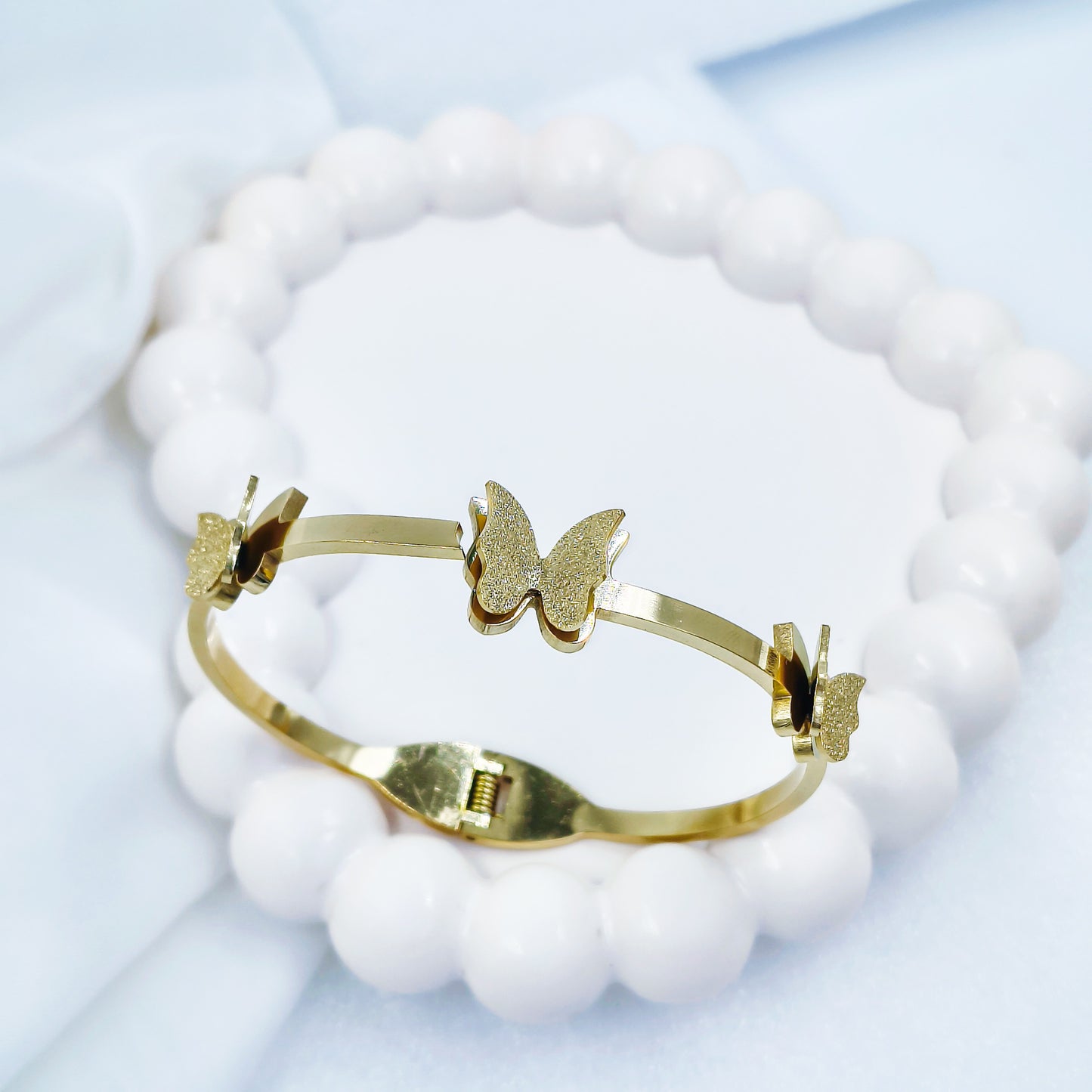 Triple Butterfly Gold Plated Anti-Tarnish Bracelet (Regular Size & 2.8)