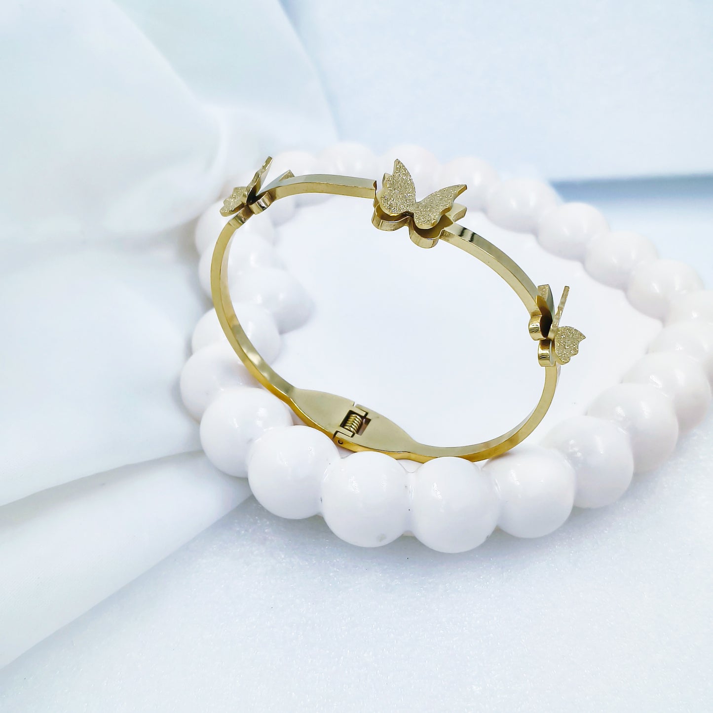 Triple Butterfly Gold Plated Anti-Tarnish Bracelet (Regular Size & 2.8)