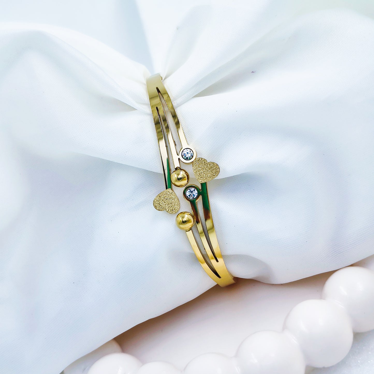 Double Heart Gold Plated Anti-Tarnish Bracelet (Regular Size & 2.8)