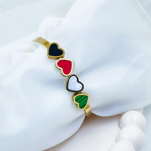 Four Hearts Multicolor Gold-Toned Anti-Tarnish Bracelet (Regular Size & 2.8)