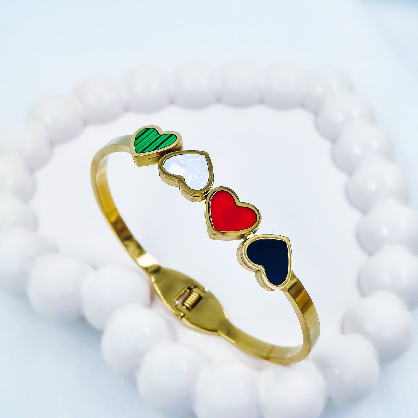 Four Hearts Multicolor Gold-Toned Anti-Tarnish Bracelet (Regular Size & 2.8)