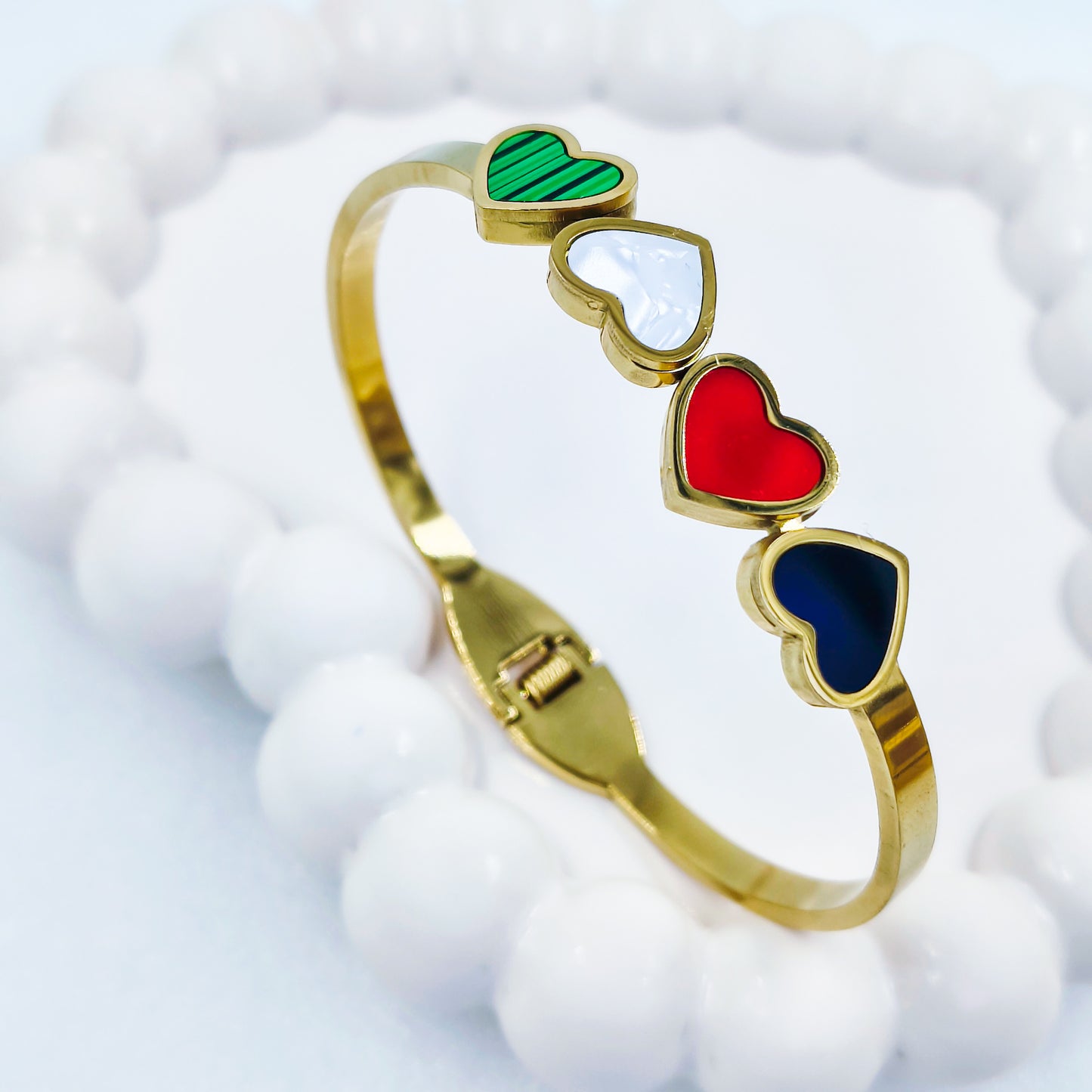 Four Hearts Multicolor Gold-Toned Anti-Tarnish Bracelet (Regular Size & 2.8)