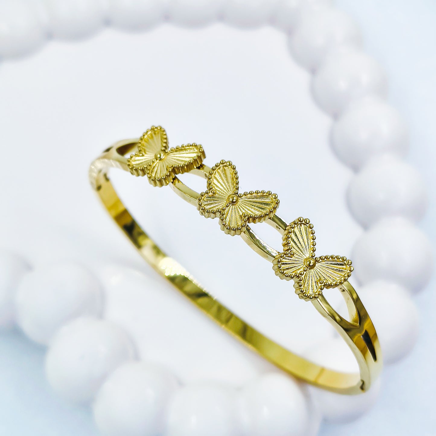 Triple Butterfly Gold-Toned Anti-Tarnish Bracelet (Regular Size & 2.8)