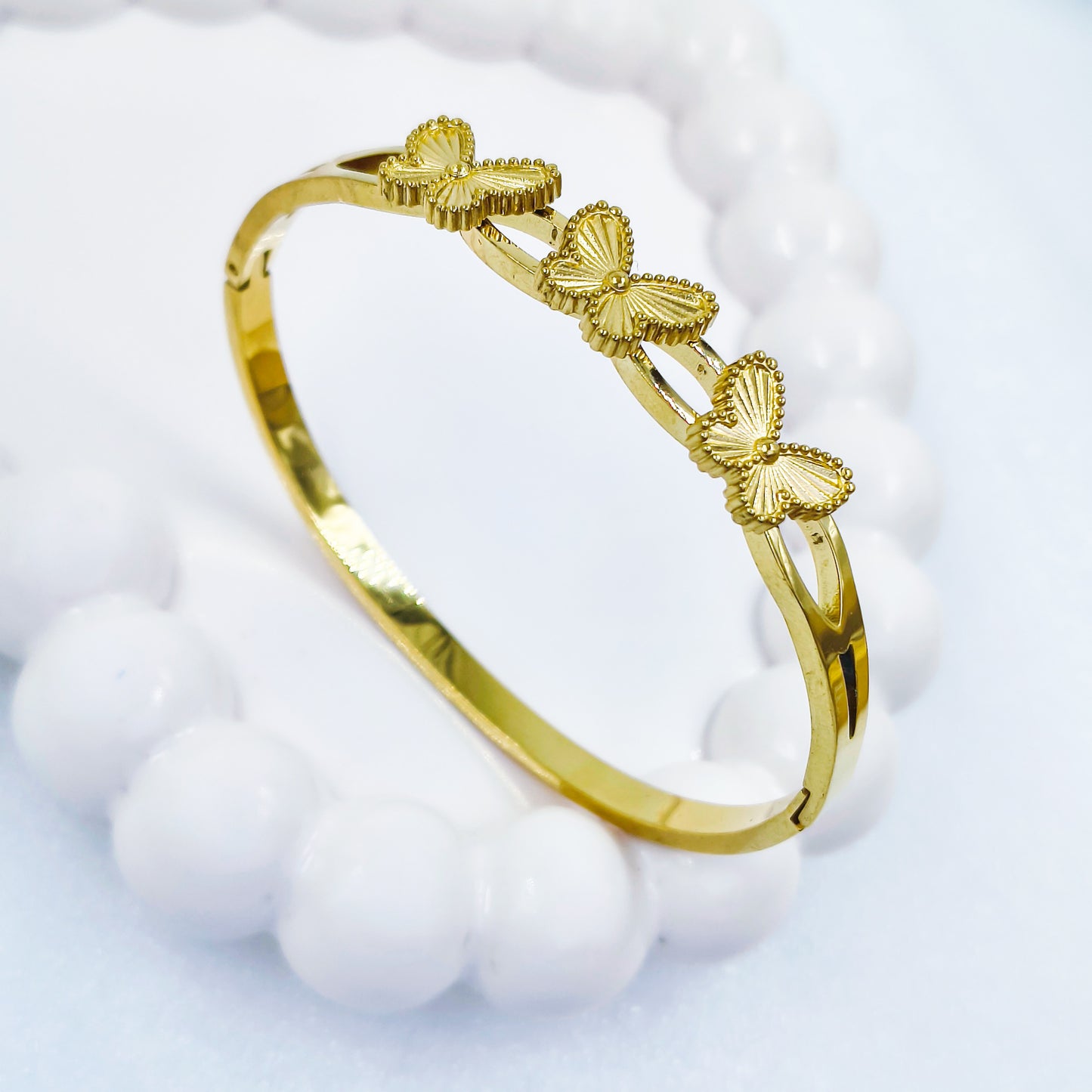 Triple Butterfly Gold-Toned Anti-Tarnish Bracelet (Regular Size & 2.8)