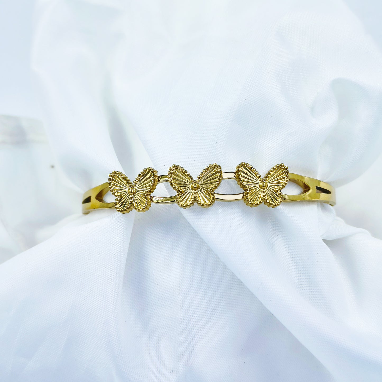 Triple Butterfly Gold-Toned Anti-Tarnish Bracelet (Regular Size & 2.8)