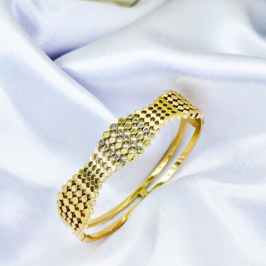Anti-Tarnish Gold Plated Textured Kada Bracelet – Regular Size 2.8 | True Shiny Jewells