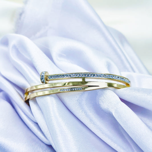 Anti-Tarnish Gold Plated Kada Bracelet with Sparkling Stones – Regular Size 2.8 | True Shiny Jewells