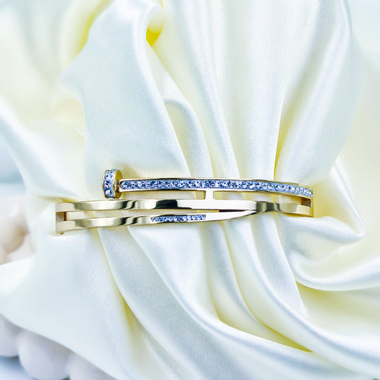 Anti-Tarnish Gold Plated Kada Bracelet with Sparkling Stones – Regular Size 2.8 | True Shiny Jewells