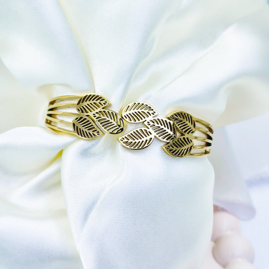 Anti-Tarnish Leaf Engraved Gold Plated Kada Bracelet for Women – Regular Size 2.8