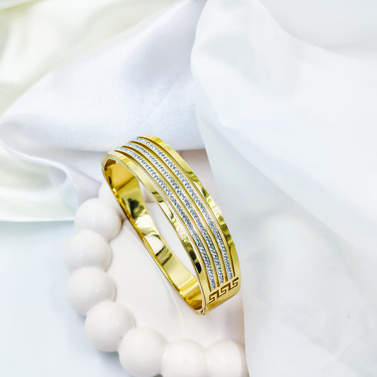 Anti-Tarnish Triple Line Gold Plated Kada Bracelet for Women – Regular Size 2.8