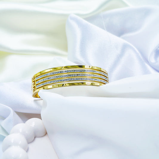 Anti-Tarnish Triple Line Gold Plated Kada Bracelet for Women – Regular Size 2.8