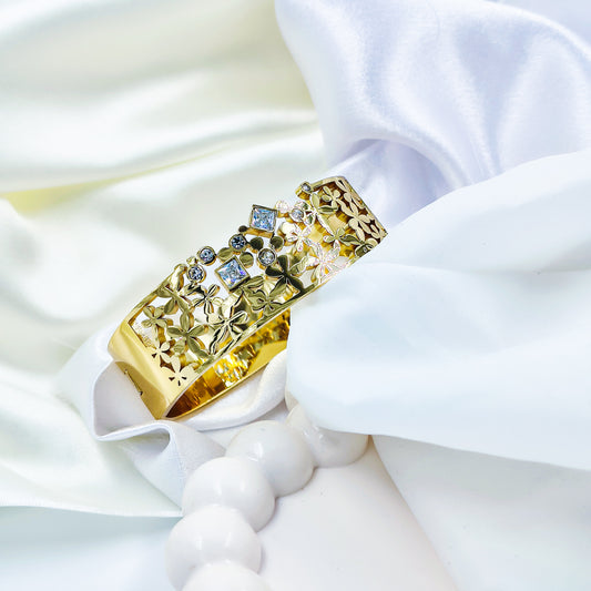Anti-Tarnish Floral Cutwork Gold Plated Kada Bracelet for Women – Regular Size 2.8