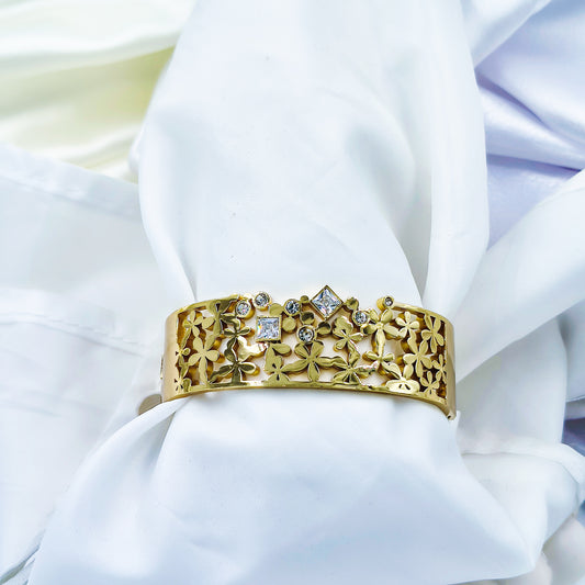 Anti-Tarnish Floral Cutwork Gold Plated Kada Bracelet for Women – Regular Size 2.8