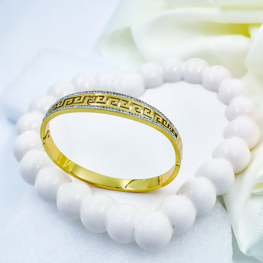 Anti-Tarnish Greek Pattern Gold Plated Kada Bracelet for Women – Regular Size 2.8