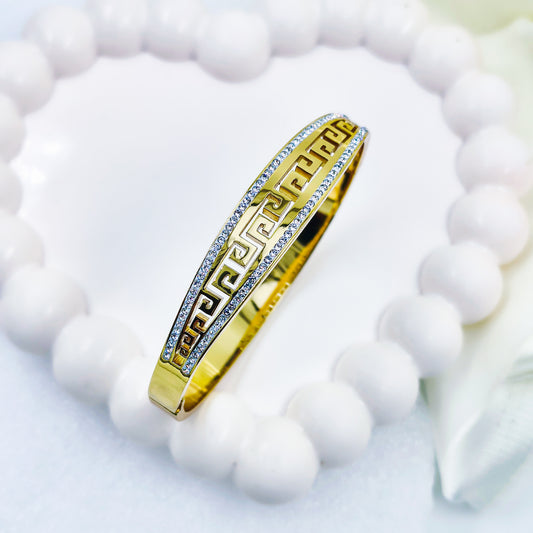 Anti-Tarnish Greek Pattern Gold Plated Kada Bracelet for Women – Regular Size 2.8