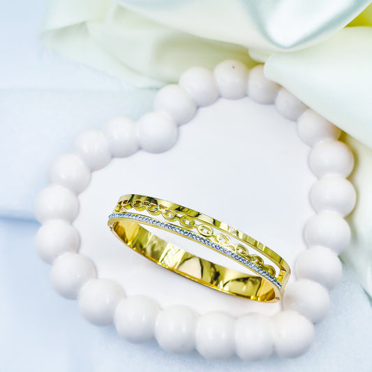 Anti-Tarnish Dual Line Cutout Gold Plated Kada Bracelet for Women – Regular Size 2.8