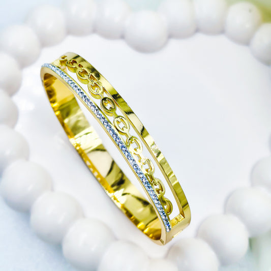 Anti-Tarnish Dual Line Cutout Gold Plated Kada Bracelet for Women – Regular Size 2.8
