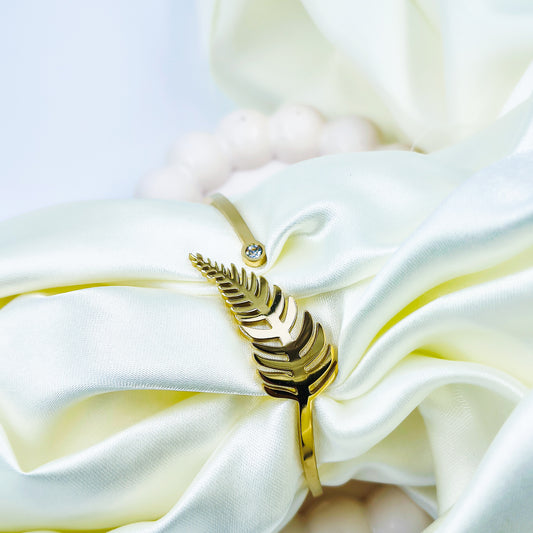 Anti-Tarnish Leaf Feather Design Gold Plated Kada Bracelet for Women – Regular Size 2.8