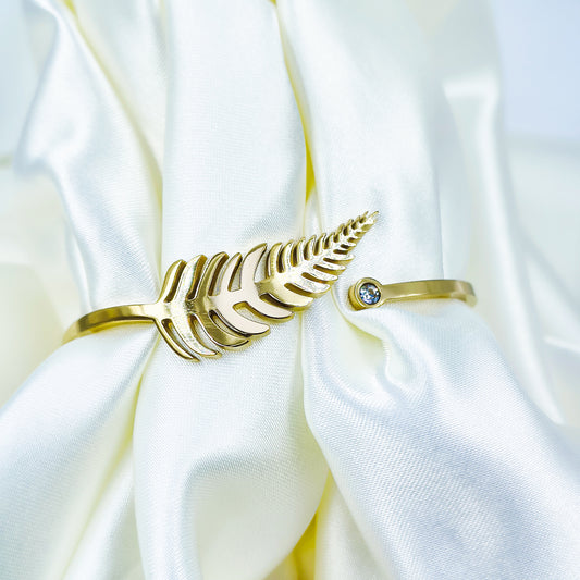 Anti-Tarnish Leaf Feather Design Gold Plated Kada Bracelet for Women – Regular Size 2.8
