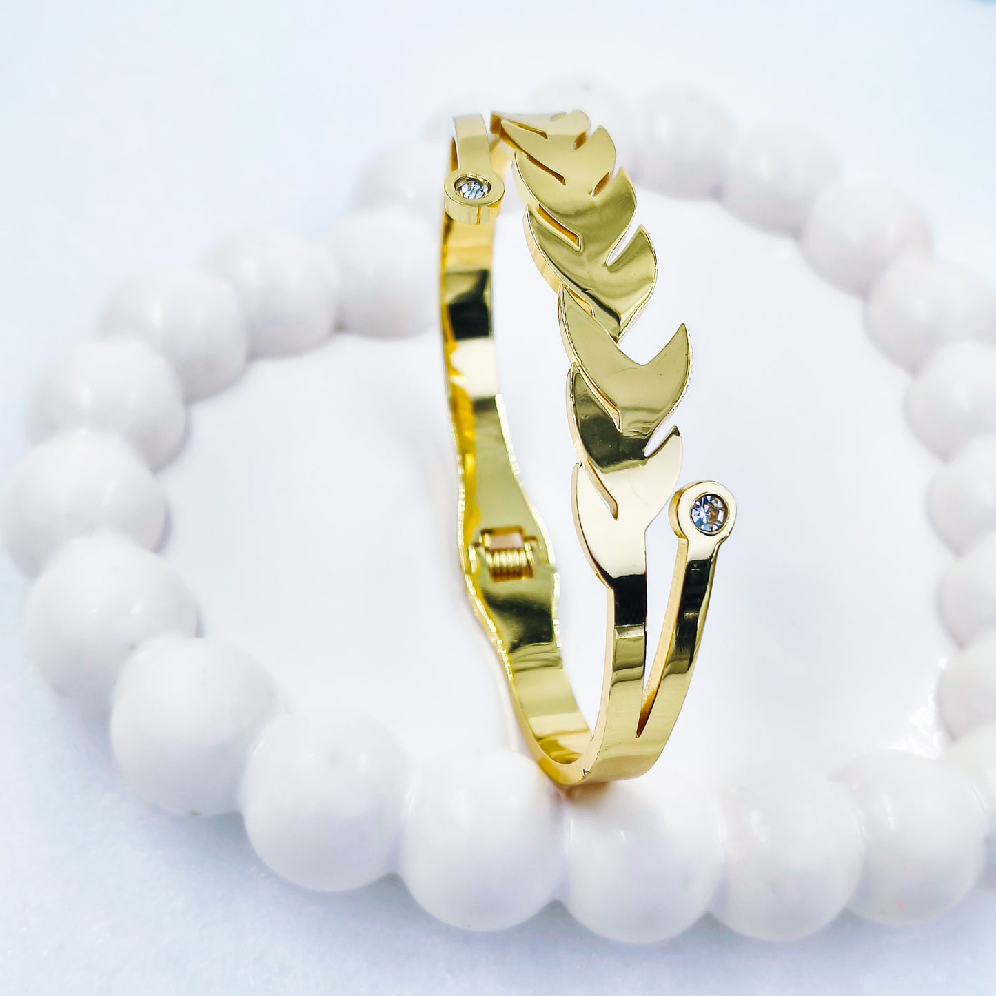 Anti-Tarnish Leaf Design Gold Plated Kada Bracelet with CZ Stones – Regular Size 2.8