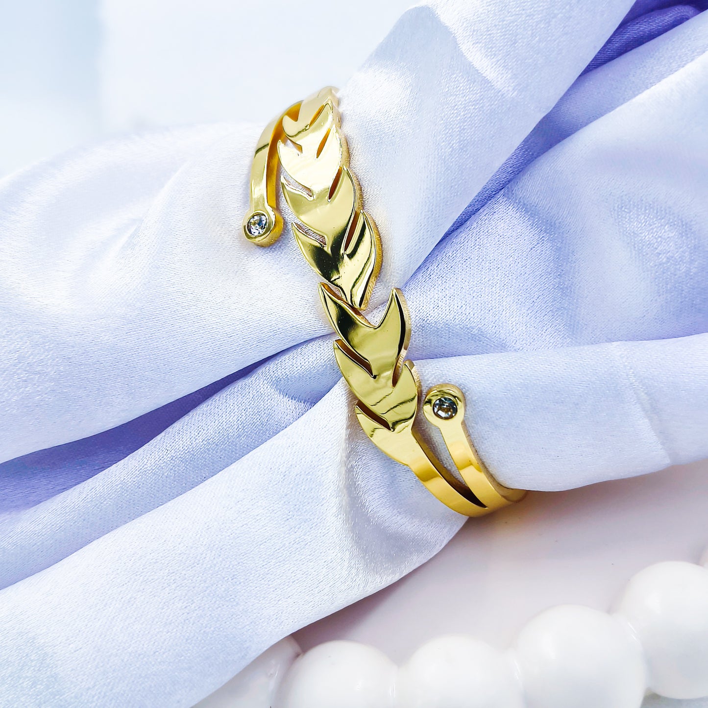 Anti-Tarnish Leaf Design Gold Plated Kada Bracelet with CZ Stones – Regular Size 2.8