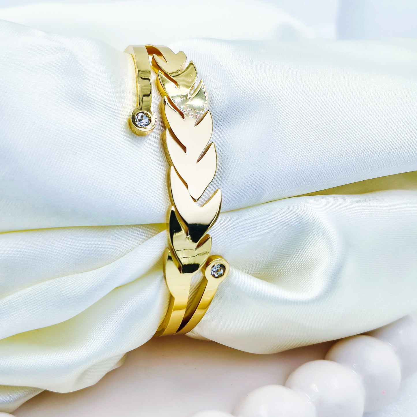 Anti-Tarnish Leaf Design Gold Plated Kada Bracelet with CZ Stones – Regular Size 2.8