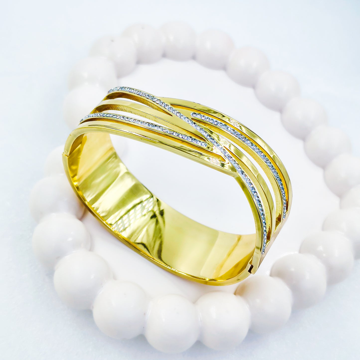 Anti-Tarnish Broad Wave Design Gold Plated Kada Bracelet for Women – Regular Size 2.8