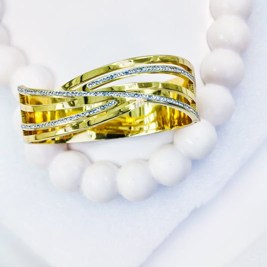 Anti-Tarnish Broad Wave Design Gold Plated Kada Bracelet for Women – Regular Size 2.8