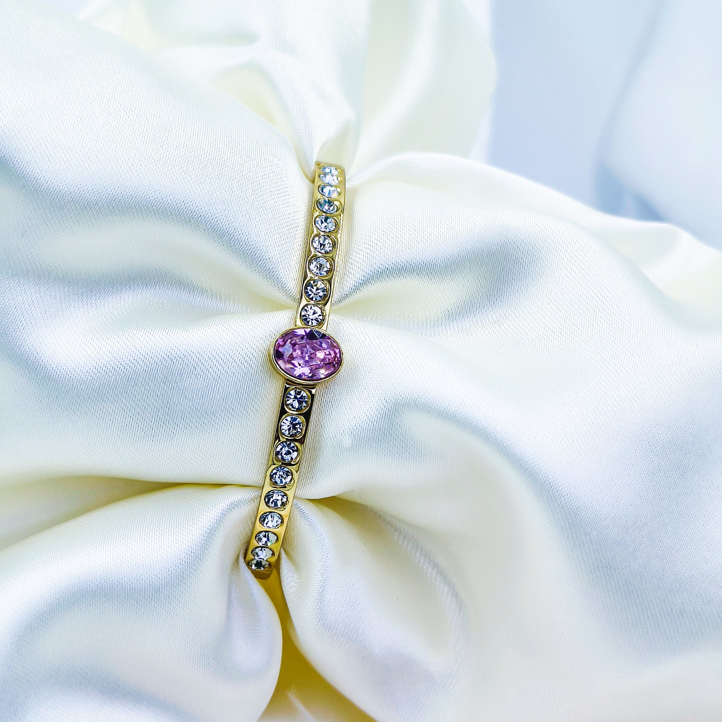 Anti-Tarnish Gold Plated Kada with Pink Stone – Size 2.4