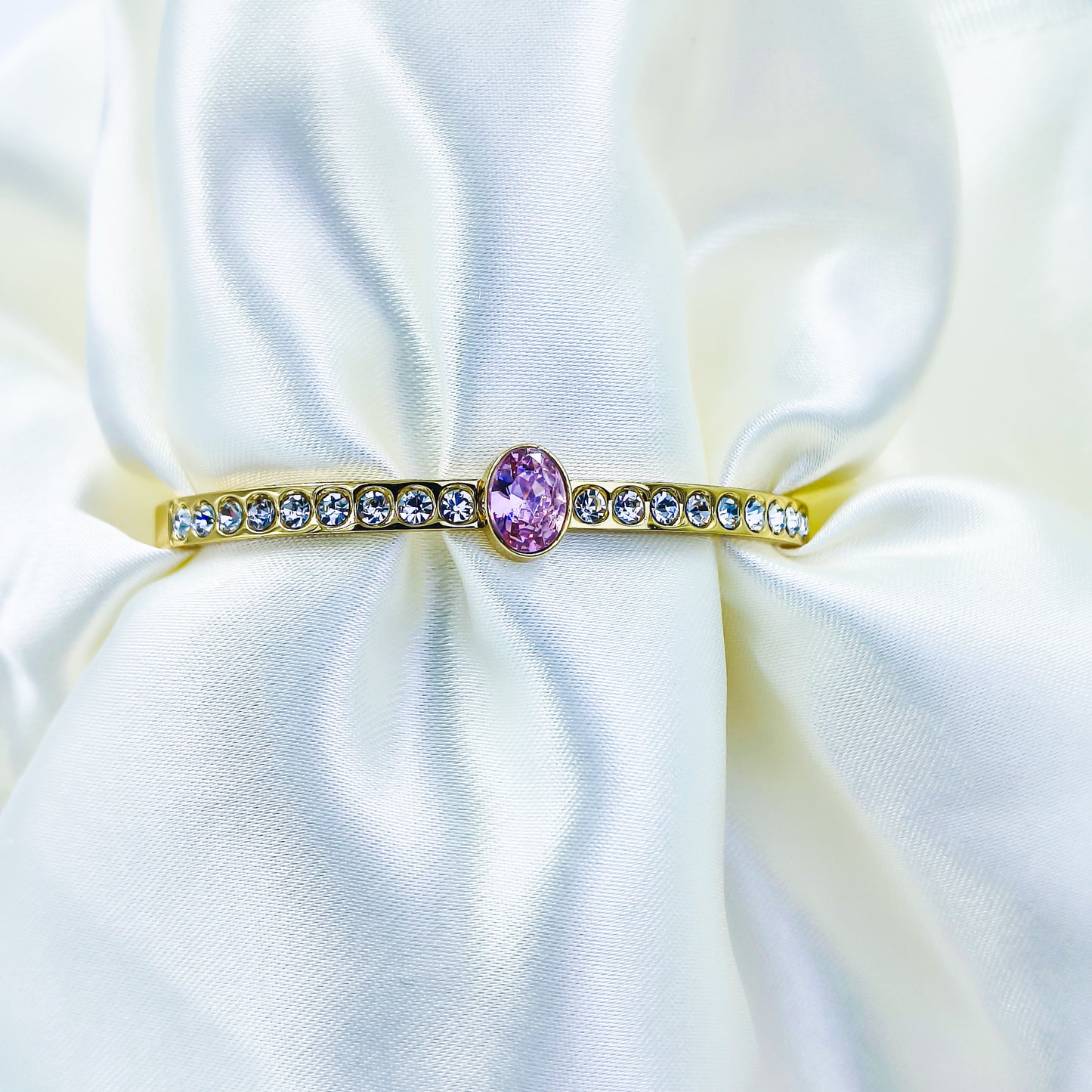 Anti-Tarnish Gold Plated Kada with Pink Stone – Size 2.4