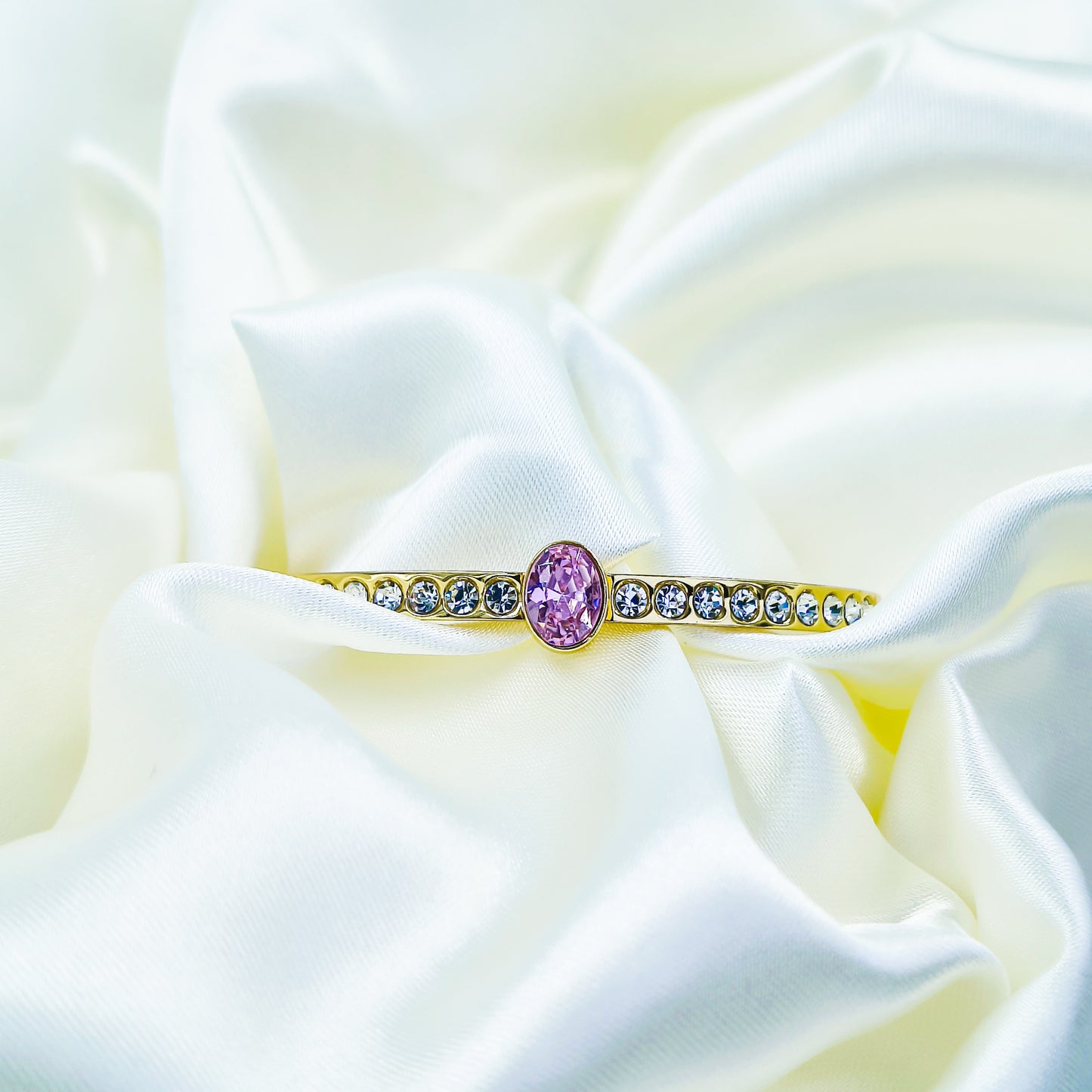Anti-Tarnish Gold Plated Kada with Pink Stone – Size 2.4