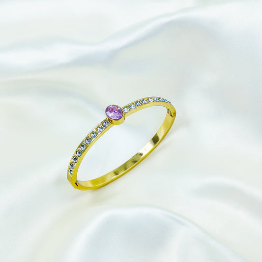 Anti-Tarnish Gold Plated Kada with Pink Stone – Size 2.4