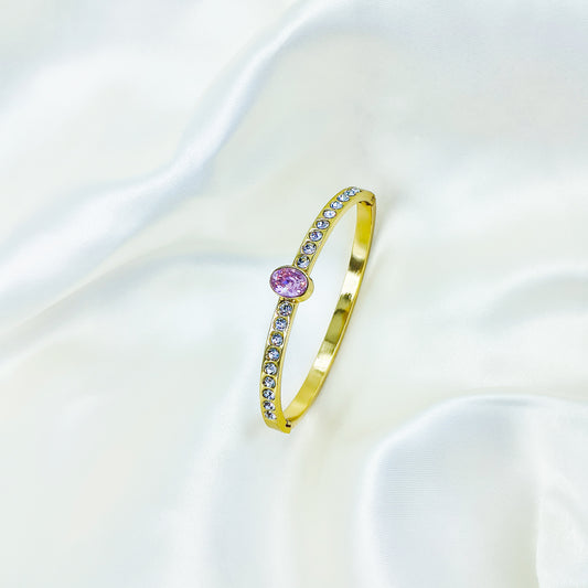 Anti-Tarnish Gold Plated Kada with Pink Stone – Size 2.4